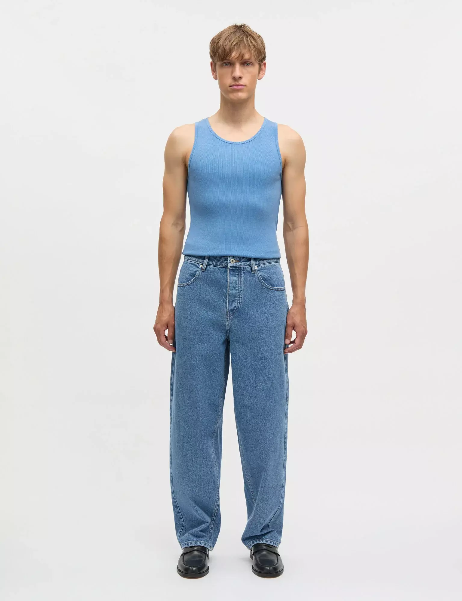Mads Nørgaard Bright Cobalt Rib Cotton Bruce Tanktop Unterhemd Herren blau